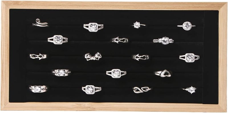 Kanwoder Bamboo Ring Holder,Ring Display Stand,Jewelry Organizer Stand for Rings Earrings Selling (Black) - Image 1